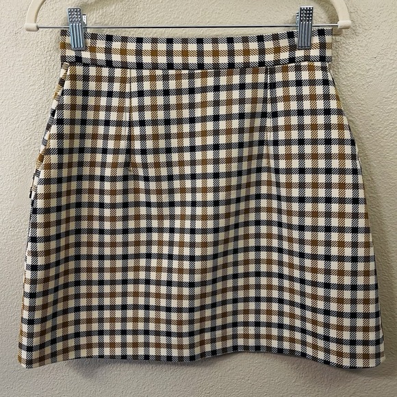 H&M Plaid Button Miniskirt Lined Brown Black Beige Preppy Academia Size 4 - Picture 5 of 7